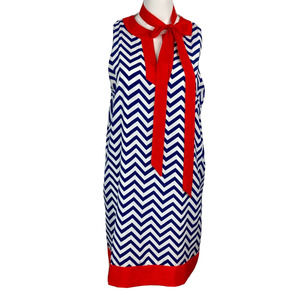 Mud Pie Dress Womens‎ Sz M Navy Blue White Chevron Tunic Shift Sheath Red Sash